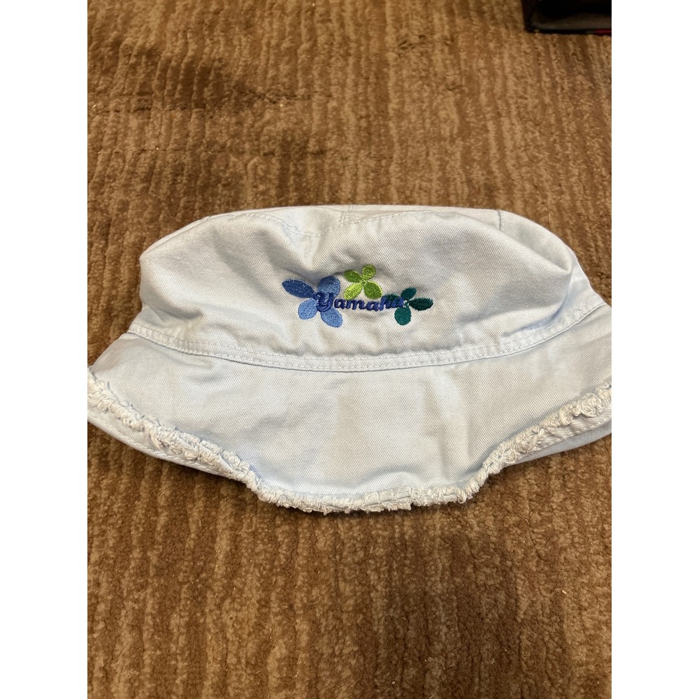 Yamaha Bucket‎ Hat Floral Embroidered Frayed Edge Light Blue